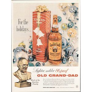 1959 Old Grand-Dad Bourbon Whiskey Vintage Print Ad Christmas Holiday Wall Art